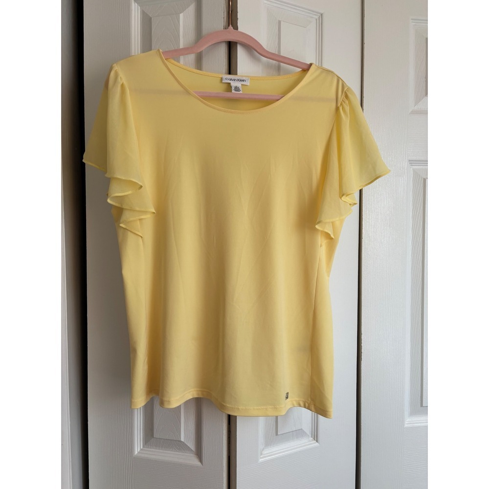 Calvin Klein Yellow Flutter Sleeve Blouse – Size Medium – Elegant & Versatile - Picture 5 of 8